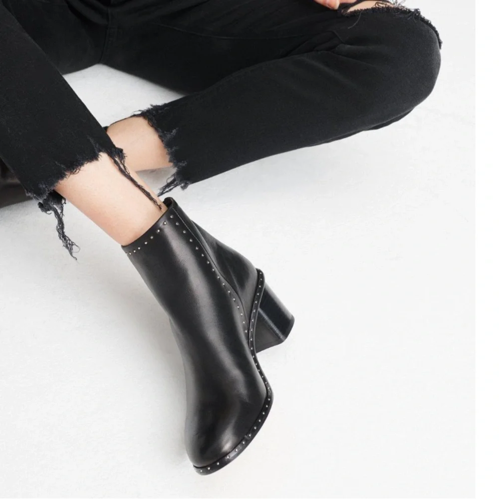 Rag & Bone Willow Studded Black Leather Ankle Boot Size 40
